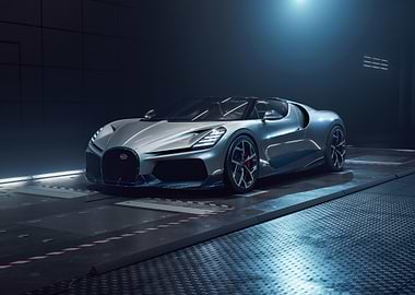 Silver Bugatti Divo on Metal Platform