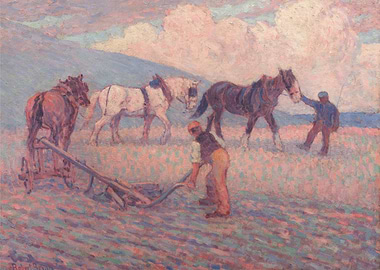 Plowing the Field with Horses Painting