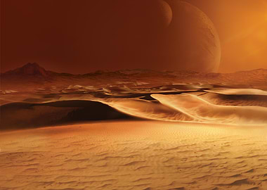 Martian Landscape with Two Moons