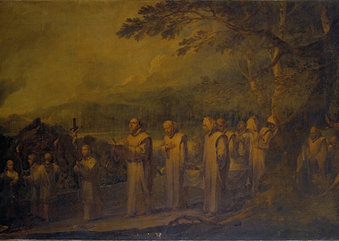 Procession of Monks in Landscape Painting
