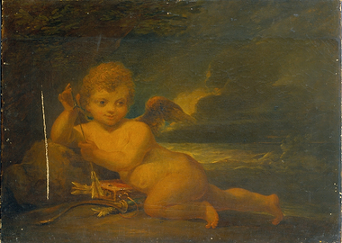 Antique Painting of Cupid with Gift