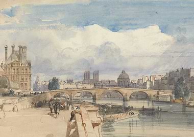 Paris cityscape watercolor painting