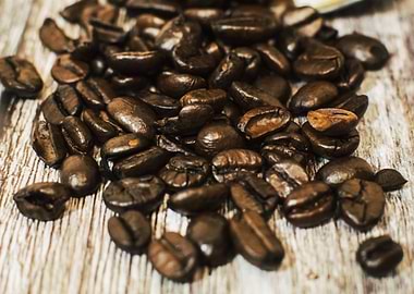 Roasted Coffee Beans on Wooden Surface