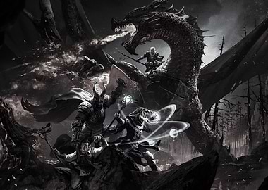 Dragon and Warriors Fantasy Art