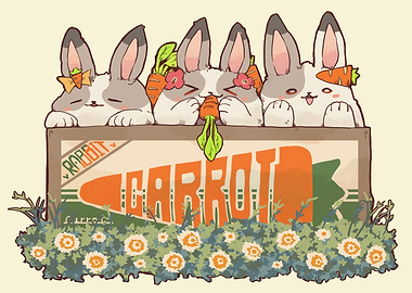 Cute Rabbits with Carrots in Box