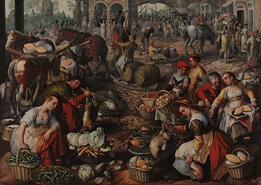 Busy Market Scene Painting