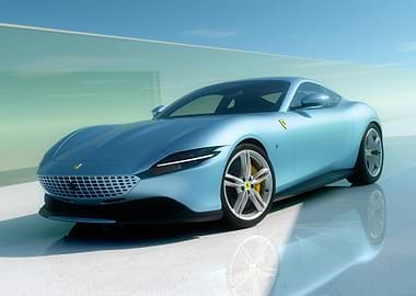 light blue ferrari roma car