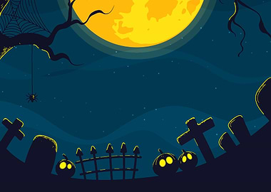 Halloween Night Cemetery Cartoon Illustration