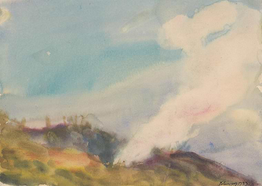 Watercolor Landscape with Cloud Formation