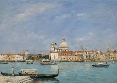 Venice cityscape painting with gondolas
