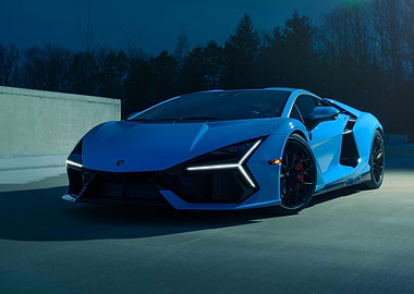 Blue Lamborghini Supercar at Night