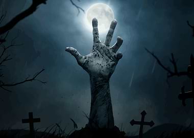 Zombie Hand Rising from Grave