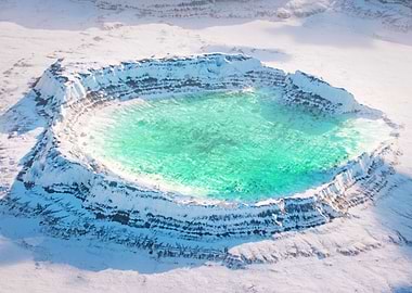 Turquoise Lake in Snowy Crater
