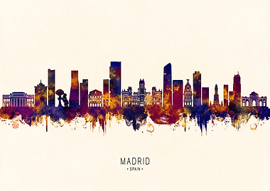 Madrid Skyline Watercolor Art