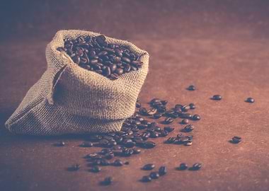 Coffee Beans Overflowing from Burlap Sack