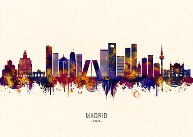 Madrid Skyline Watercolor Art