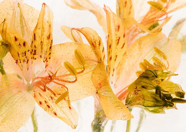 Frozen Yellow Alstroemeria Flowers Close-Up