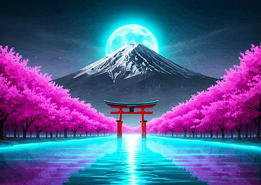 Mount Fuji Torii Gate Cherry Blossoms