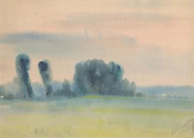 Watercolor Landscape Painting with Trees