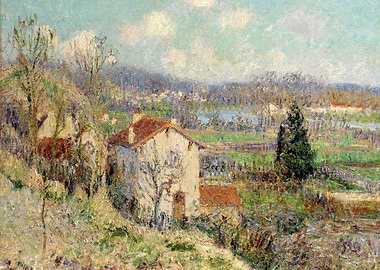 Impressionist Landscape with House and Fields
