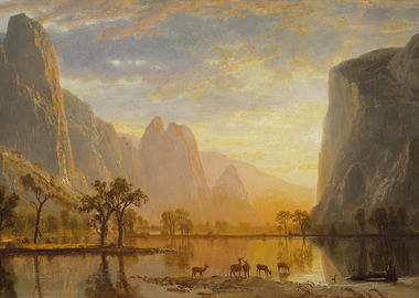 Yosemite Valley Landscape Painting with Deer