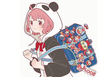 Anime Girl with Panda Hoodie and Backpack