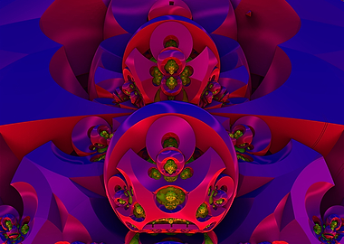 Echo In Summation - Abstract Fractal Art in Red and Blue