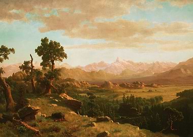 Landscape painting with mountains and trees