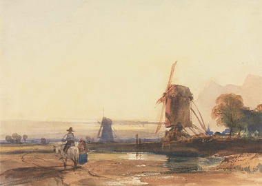 Dutch Landscape with Windmills and Figures