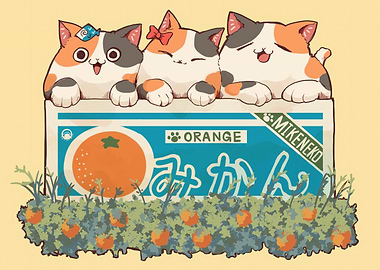 Three Cats on Orange Box Illustration
