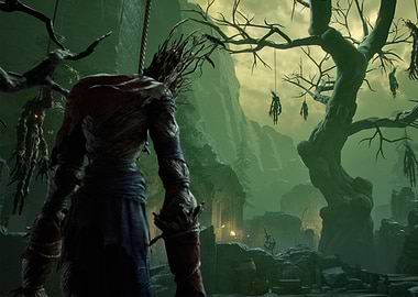 Dark Fantasy Landscape with Hanging Figures