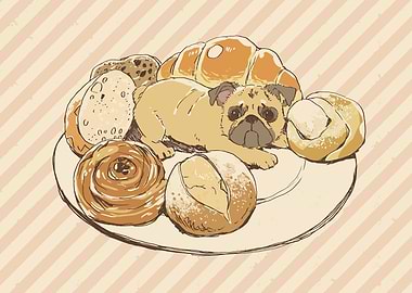 Pug and Pastries on a Plate