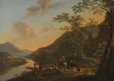 Landscape with River and Figures Painting
