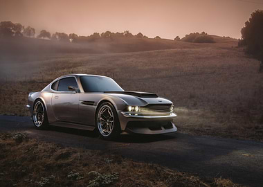 Silver Classic Car on Country Road
