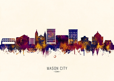Mason City, Iowa Skyline Watercolor