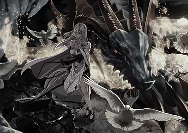 Girl with Dragon and Doves