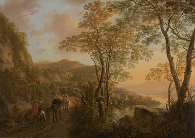 Italian Landscape with Travelers Painting