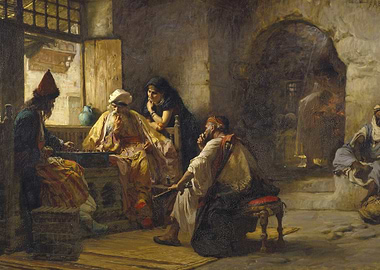 Orientalist Painting: Men Playing Game