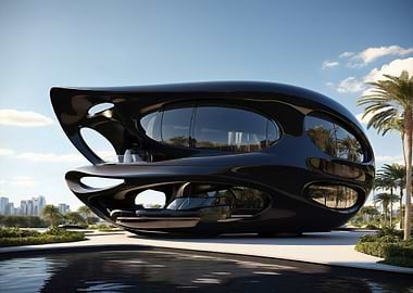 Futuristic Black House by the Water