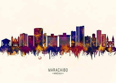 Maracaibo Venezuela Skyline Watercolor Art