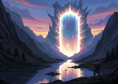 Fantasy Portal Landscape with Warrior