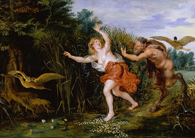 Nymph pursued by a Satyr painting