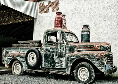 Vintage Truck with Milk Cans