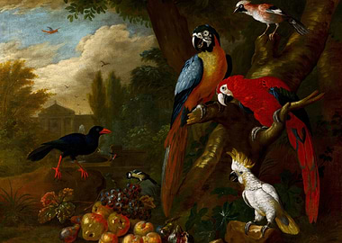 Exotic Birds and Fruit Still Life
