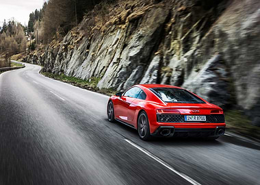 Red Audi R8 on Mountain Road