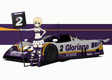 Anime Girl with Race Car Illustration
