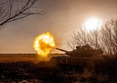 Ukrainian tank in battle