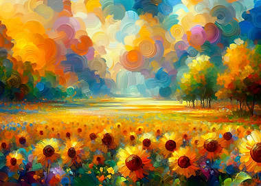 Sunflower Field Impressionistic Painting