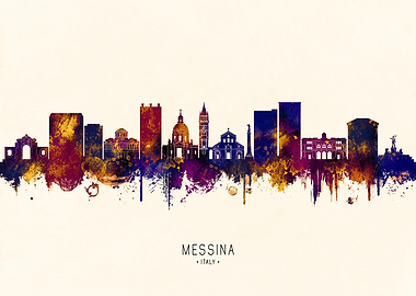 Messina, Italy Skyline Watercolor Illustration