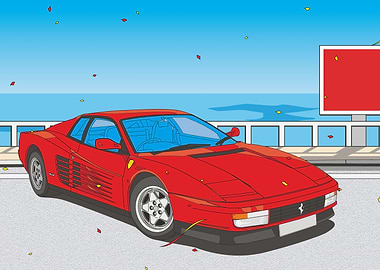 Red Ferrari Testarossa by the Sea
